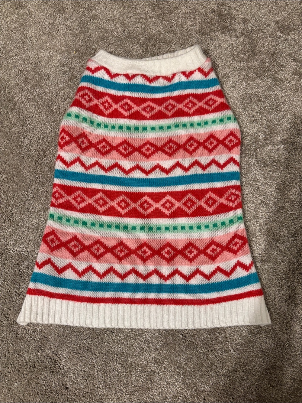 Striped Fair Isle Knit Sweater Vest in Red, Teal & Green